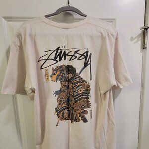 Stussy T-shirt Tee Samurai Rat Size Large Cream/Ivory Color